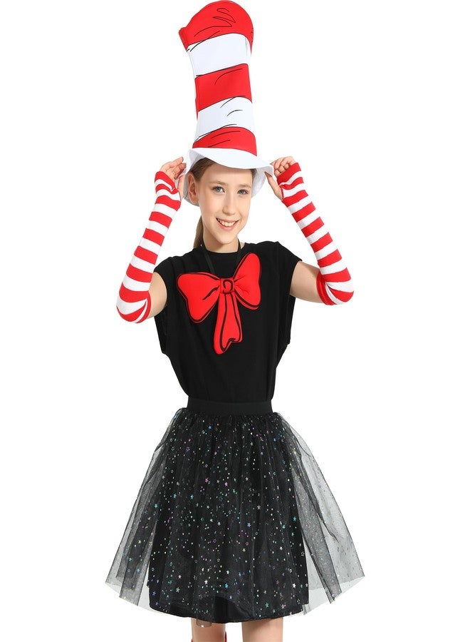 Wizland 5pcs Kid Cat Hat Kits for Read Book Day，Storybook Character Accessories with Gloves White Red Striped Hat, Bow Tie，Tail - Image 4